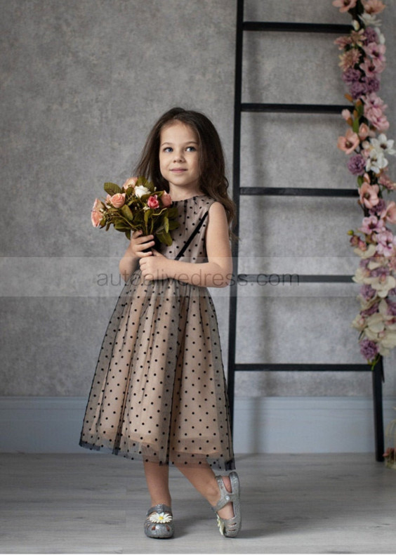 Black Polka Dots Tulle Classic Flower Girl Dress Black Polka Dots Tulle Classic Flower Girl Dress